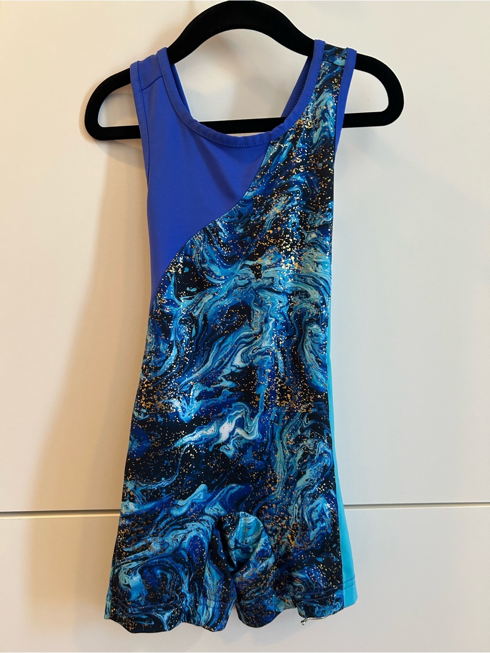 Danskin Now Blue Marble Leotard/ Biketard with Back Crossing Straps - XS/XCH